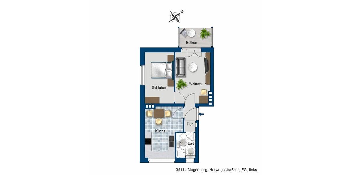 Erdgeschoßwohnung Magdeburg Brückfeld - 2 Zimmer, 46 m&sup2;, 299&euro; | Angebot:26644726