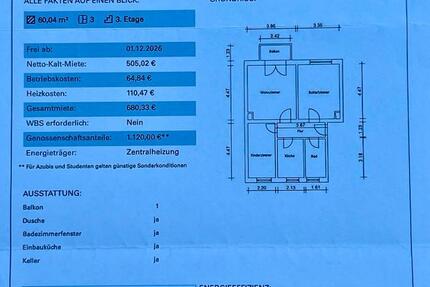Wohnung Magdeburg Brückfeld - 3 Zimmer, 60 m&sup2;, 681&euro; | Angebot:27627244