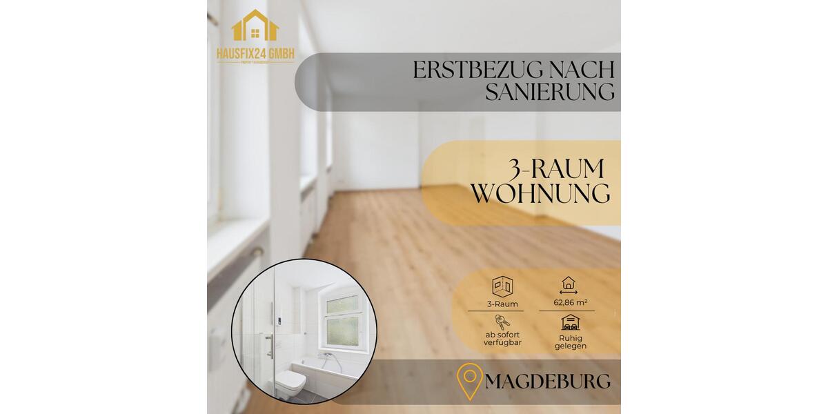 Etagenwohnung Magdeburg - 3 Zimmer, 63 m&sup2;, 618&euro; | Angebot:26692665