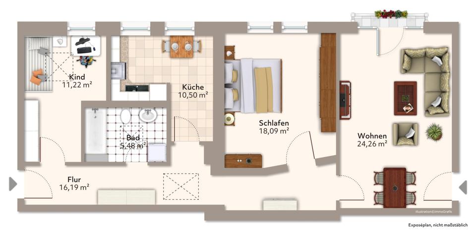 Dachgeschoßwohnung Magdeburg Leipziger Straße - 3 Zimmer, 86 m&sup2;, 473&euro; | Angebot:20575305