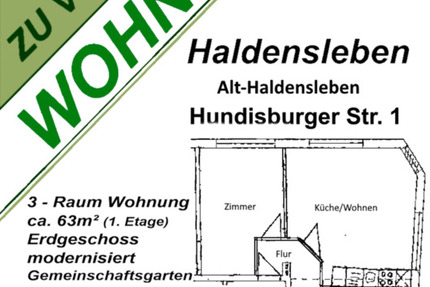 Wohnung Haldensleben - 3 Zimmer, 63 m&sup2;, 480&euro; | Angebot:25381240