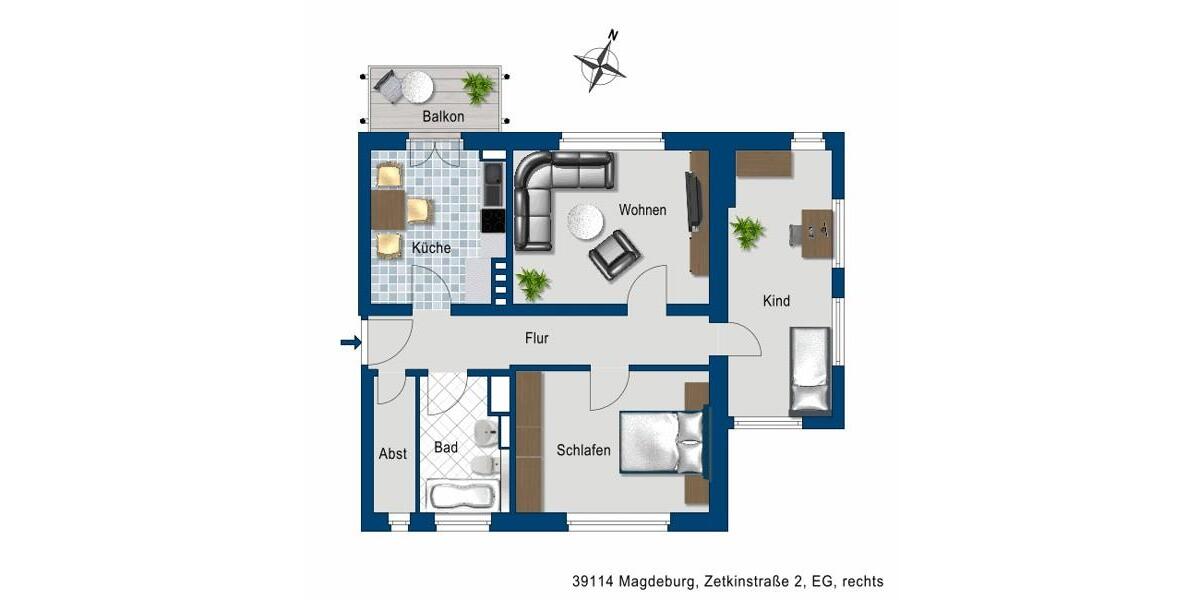 Erdgeschoßwohnung Magdeburg Brückfeld - 3 Zimmer, 74 m&sup2;, 486&euro; | Angebot:24775878
