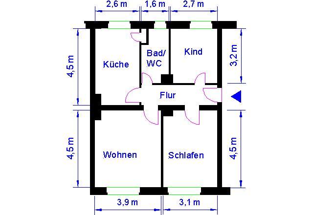 Etagenwohnung Magdeburg Diesdorf - 3 Zimmer, 61 m&sup2;, 426&euro; | Angebot:25887271