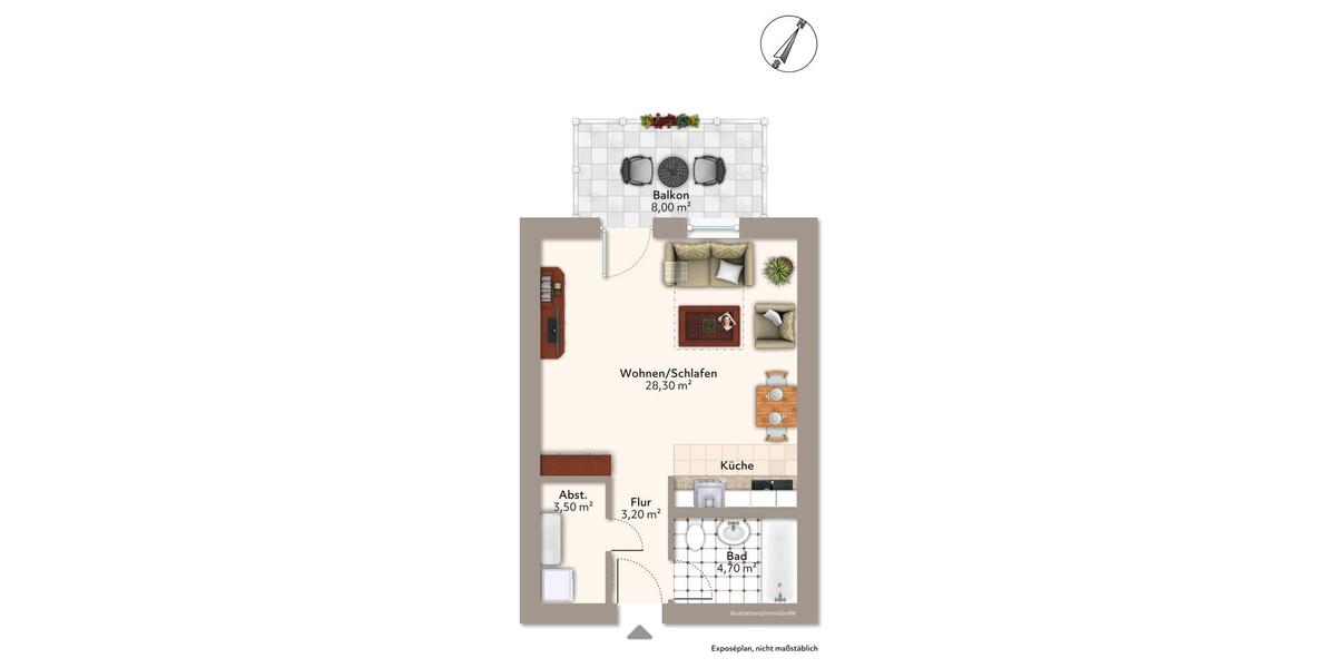 Etagenwohnung Magdeburg Diesdorf - 1 Zimmer, 48 m&sup2;, 340&euro; | Angebot:26547396