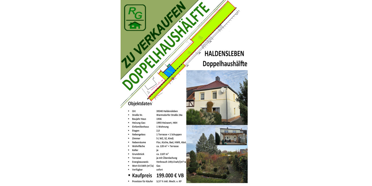 Doppelhaushälfte Haldensleben - 5 Zimmer, 120 m&sup2;, 169.000&euro; | Angebot:24174957