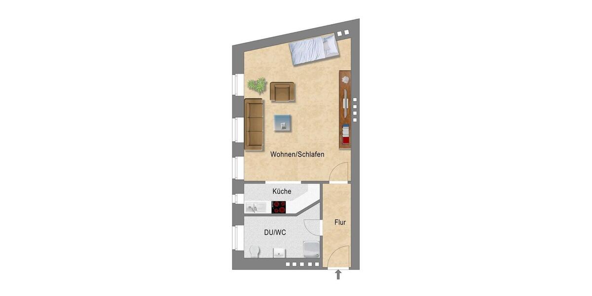 Etagenwohnung Magdeburg Nordwest - 1 Zimmer, 48 m&sup2;, 479&euro; | Angebot:25510418