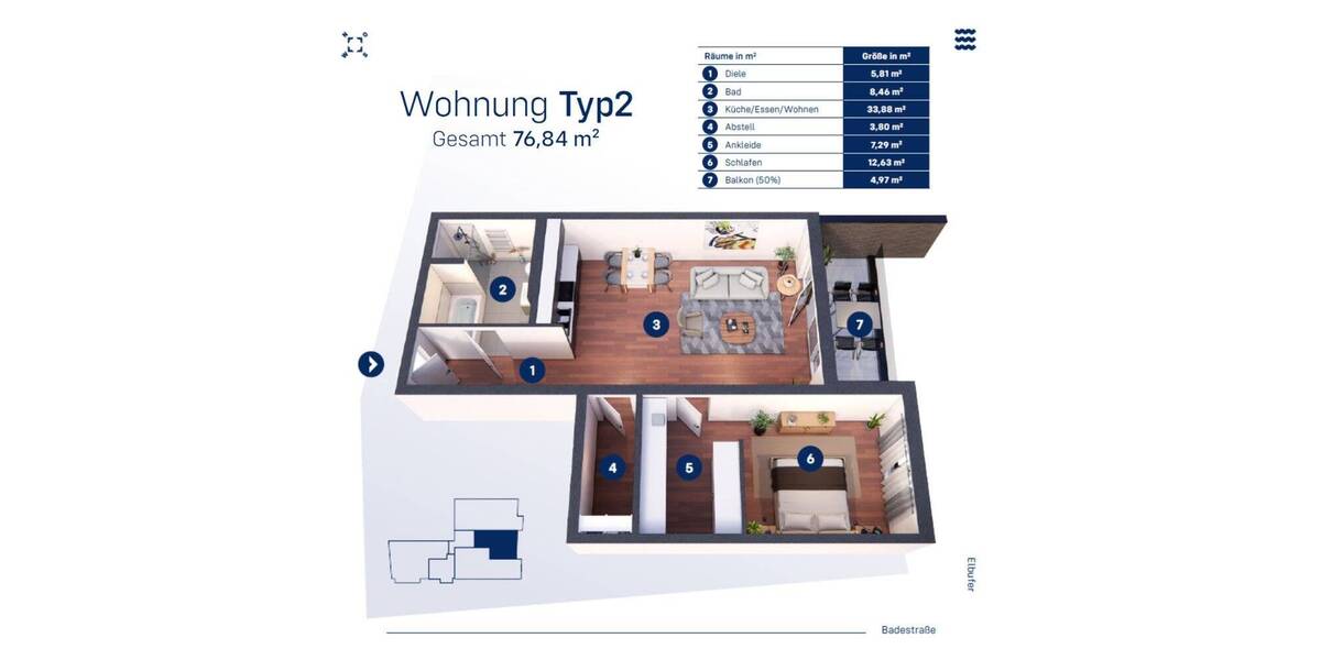 Etagenwohnung Magdeburg Werder - 2 Zimmer, 76 m&sup2;, 359.000&euro; | Angebot:23985915