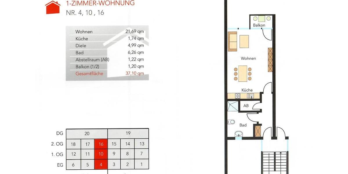 Etagenwohnung Magdeburg Brückfeld - 1 Zimmer, 37 m&sup2;, 72.500&euro; | Angebot:20401415