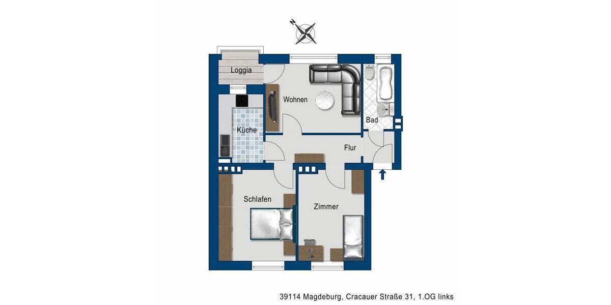 Etagenwohnung Magdeburg Brückfeld - 3 Zimmer, 57 m&sup2;, 356&euro; | Angebot:25387216