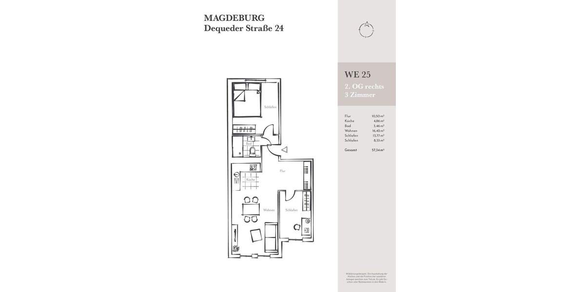 Etagenwohnung Magdeburg Neue Neustadt - 3 Zimmer, 57 m&sup2;, 340&euro; | Angebot:25997420