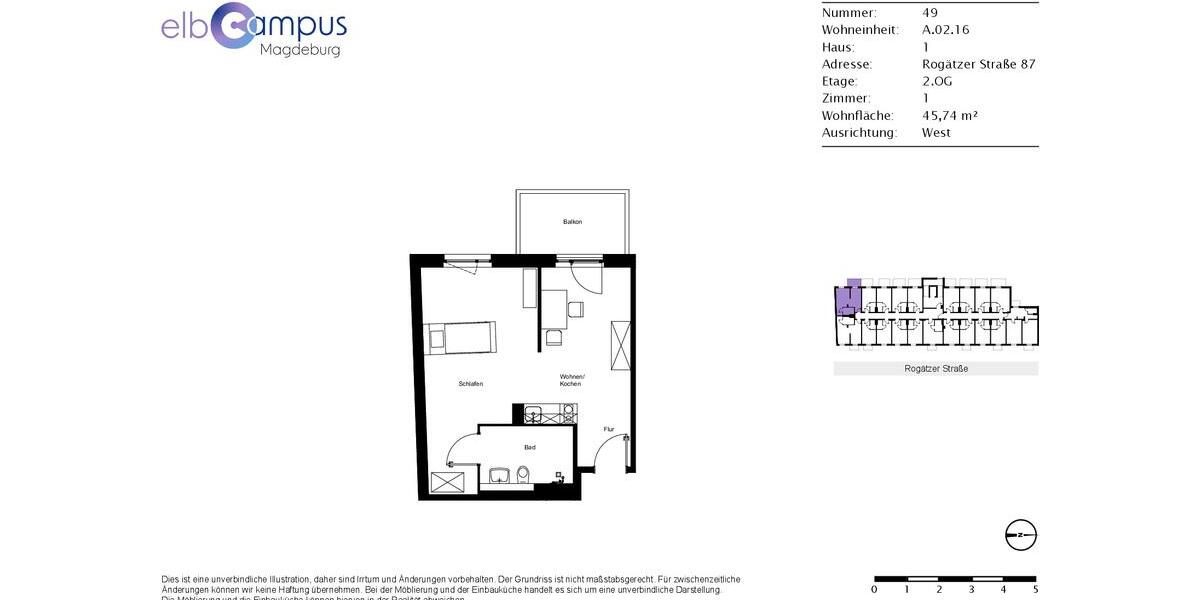 Etagenwohnung Magdeburg Alte Neustadt - 1 Zimmer, 46 m&sup2;, 455&euro; | Angebot:26279317