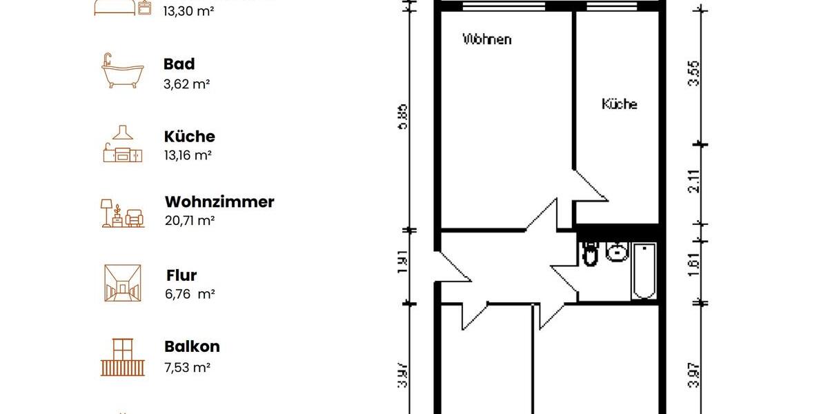 Etagenwohnung Magdeburg Alt Olvenstedt - 3 Zimmer, 75 m&sup2;, 644&euro; | Angebot:26618709