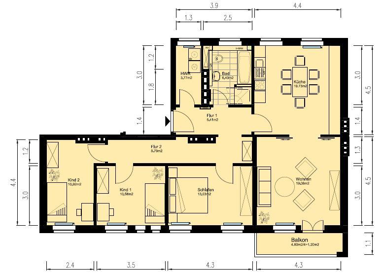 Etagenwohnung Magdeburg Diesdorf - 4 Zimmer, 99 m&sup2;, 1.168&euro; | Angebot:24884931