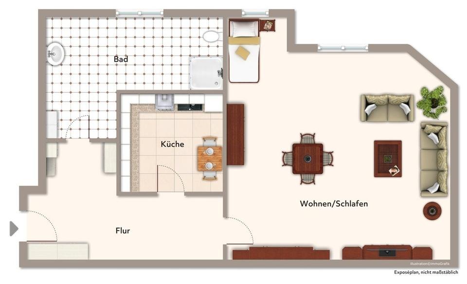 Etagenwohnung Magdeburg Nordwest - 1 Zimmer, 30 m&sup2;, 325&euro; | Angebot:26547397