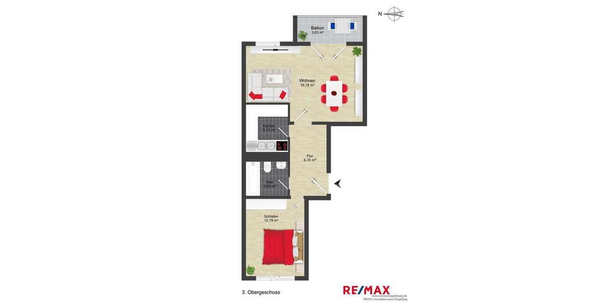 Etagenwohnung Magdeburg Brückfeld - 2 Zimmer, 45 m&sup2;, 400&euro; | Angebot:26497095