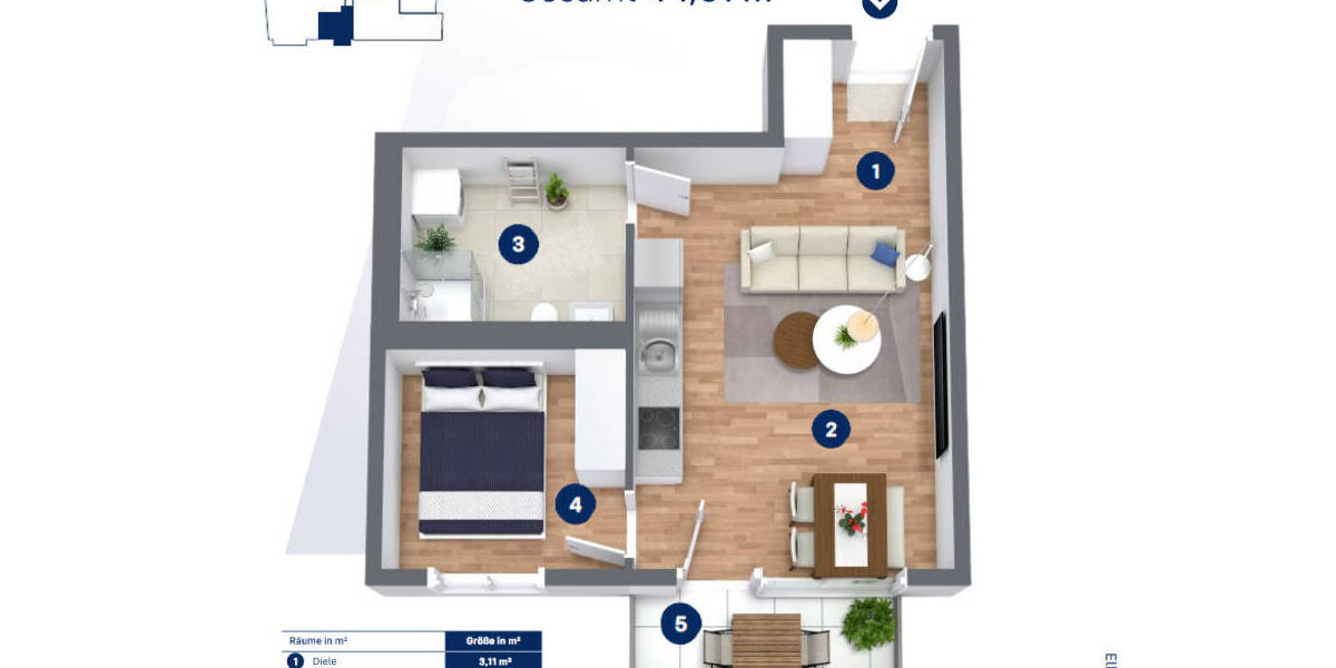 Etagenwohnung Magdeburg Werder - 2 Zimmer, 44 m&sup2;, 239.000&euro; | Angebot:26630698