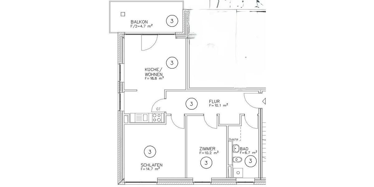 Etagenwohnung Magdeburg Alte Neustadt - 3 Zimmer, 66 m&sup2;, 900&euro; | Angebot:25903035
