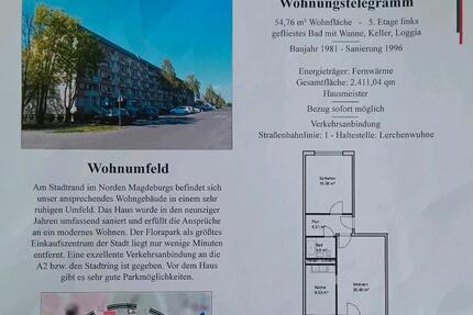 Wohnung Magdeburg Brückfeld - 2 Zimmer, 55 m&sup2;, 414&euro; | Angebot:25364680