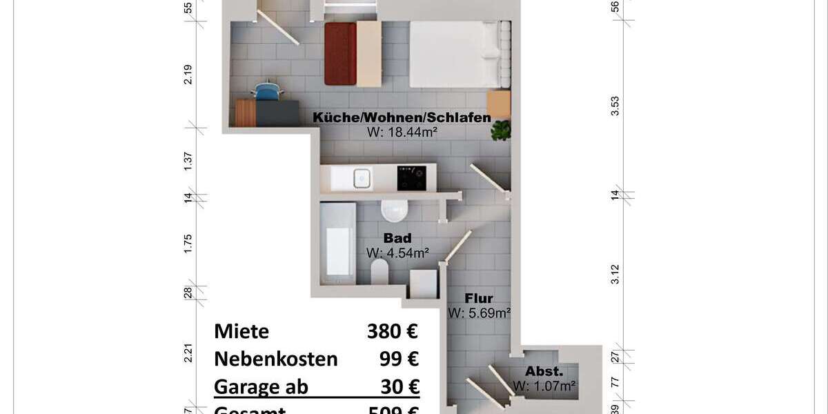 Etagenwohnung Magdeburg Alte Neustadt - 1 Zimmer, 35 m&sup2;, 380&euro; | Angebot:27096487