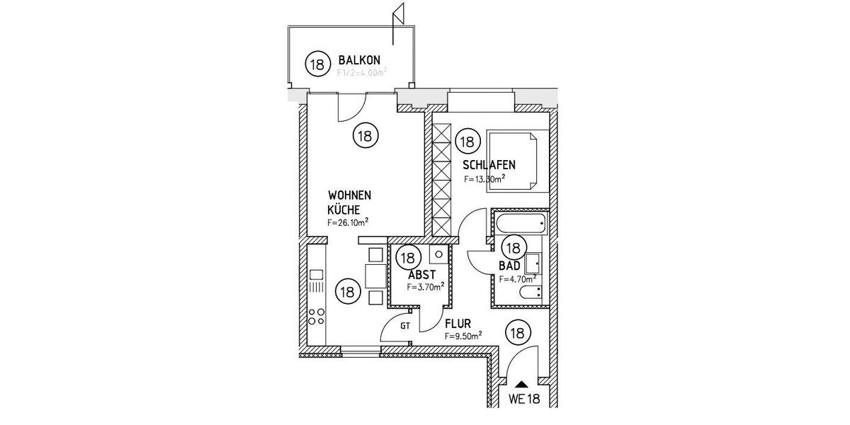 Etagenwohnung Magdeburg Neue Neustadt - 2 Zimmer, 60 m&sup2;, 580&euro; | Angebot:26368427