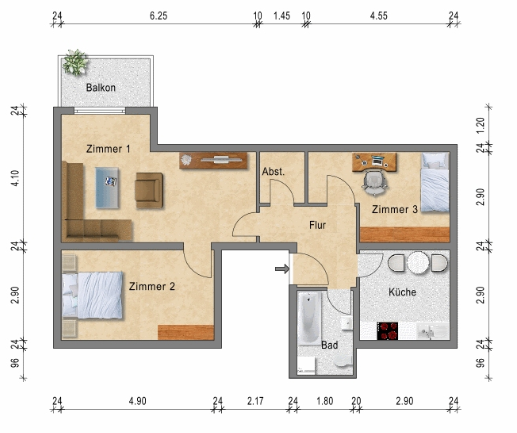 Dachgeschoßwohnung Magdeburg - 3 Zimmer, 85 m&sup2;, 939&euro; | Angebot:26490817