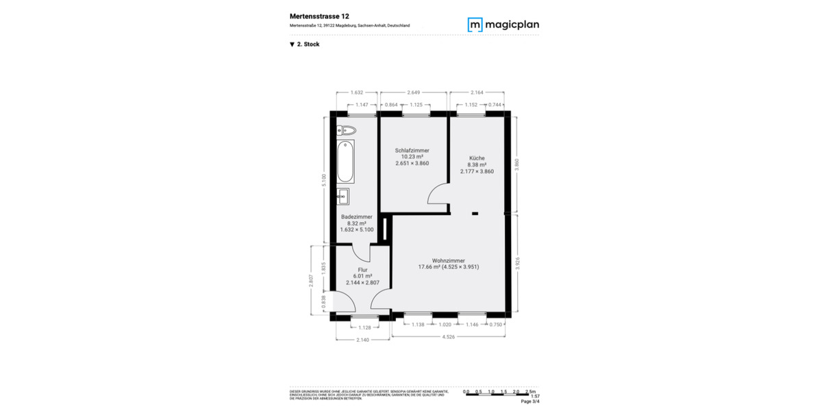 Etagenwohnung Magdeburg Hopfengarten - 2 Zimmer, 52 m&sup2;, 349&euro; | Angebot:25937257