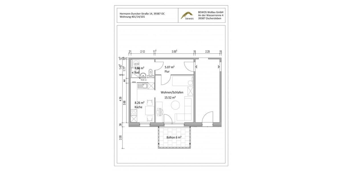 Etagenwohnung Oschersleben (Bode) - 1 Zimmer, 36 m&sup2;, 271&euro; | Angebot:26675305
