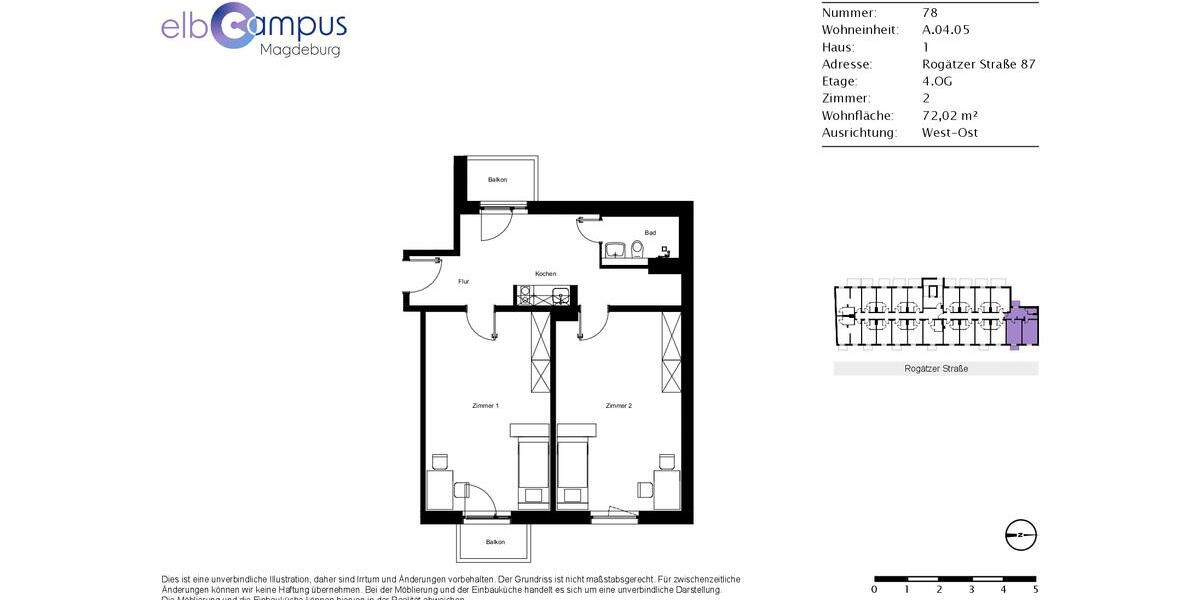 Etagenwohnung Magdeburg Alte Neustadt - 2 Zimmer, 72 m&sup2;, 730&euro; | Angebot:26279320