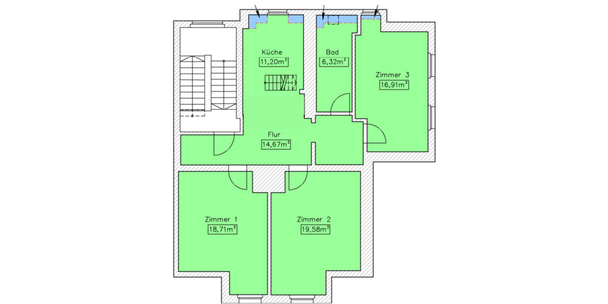 Dachgeschoßwohnung Magdeburg Nordwest - 3 Zimmer, 88 m&sup2;, 580&euro; | Angebot:23687844