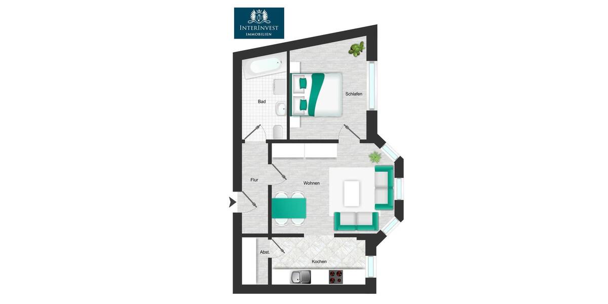 Etagenwohnung Magdeburg Stadtfeld Ost - 2 Zimmer, 48 m&sup2;, 95.000&euro; | Angebot:26188012