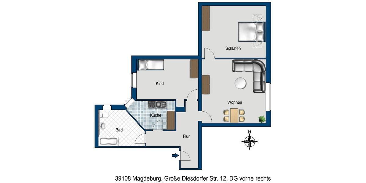 Etagenwohnung Magdeburg Nordwest - 3 Zimmer, 90 m&sup2;, 588&euro; | Angebot:25379558
