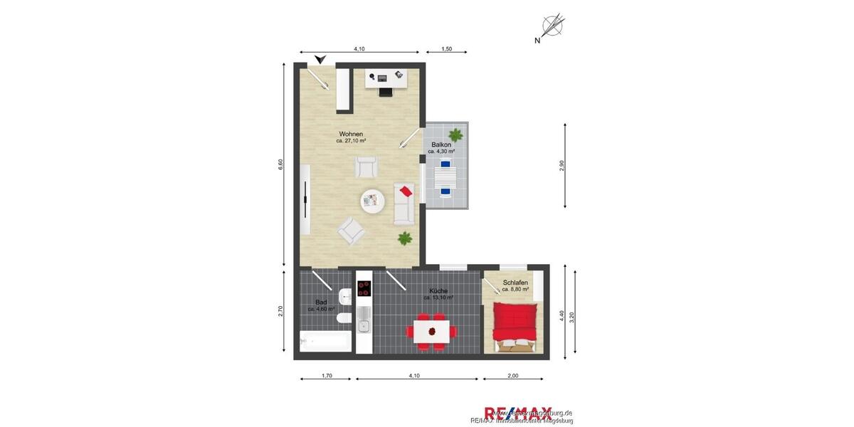 Dachgeschoßwohnung Magdeburg Leipziger Straße - 2 Zimmer, 55 m&sup2;, 450&euro; | Angebot:25974498