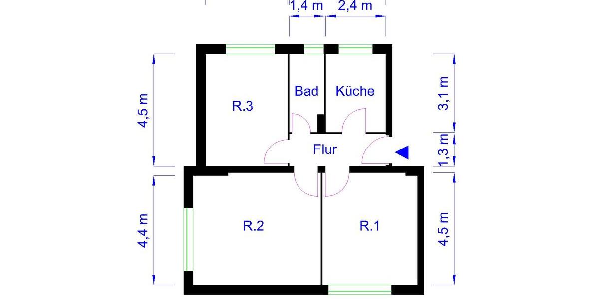 Etagenwohnung Magdeburg Diesdorf - 3 Zimmer, 69 m&sup2;, 549&euro; | Angebot:25255977