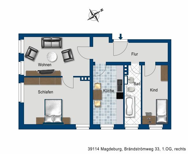 Etagenwohnung Magdeburg Brückfeld - 3 Zimmer, 77 m&sup2;, 463&euro; | Angebot:24584885