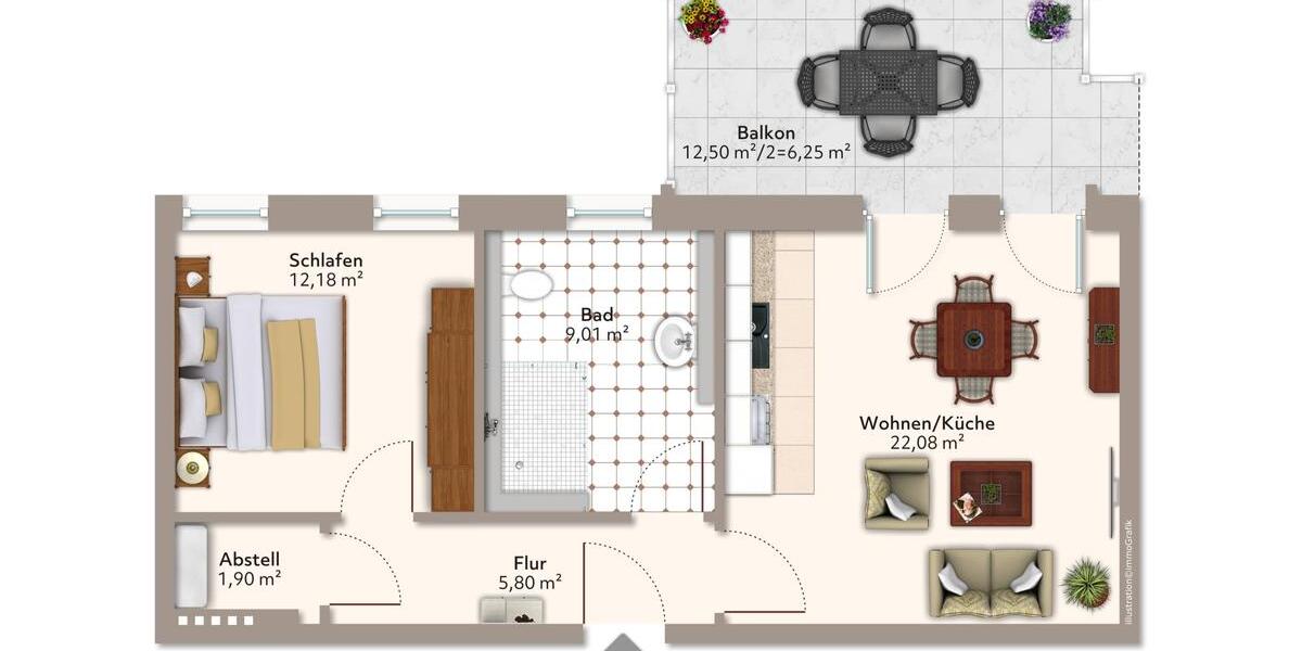 Dachgeschoßwohnung Magdeburg Beyendorf-Sohlen - 2 Zimmer, 57 m&sup2;, 573&euro; | Angebot:24489451