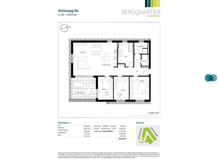 Dachgeschoßwohnung Magdeburg Ottersleben - 4 Zimmer, 126 m&sup2;, 1.399&euro; | Angebot:25987110