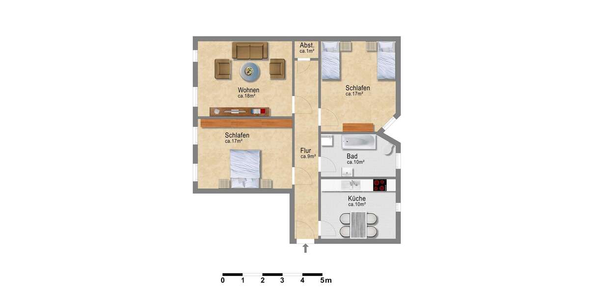 großzügige 3 Zimmer-Wohnung mit Einbauküche *ideal für WG oder Familien* - Appartement Magdeburg Sudenburg | Angebot:11214425