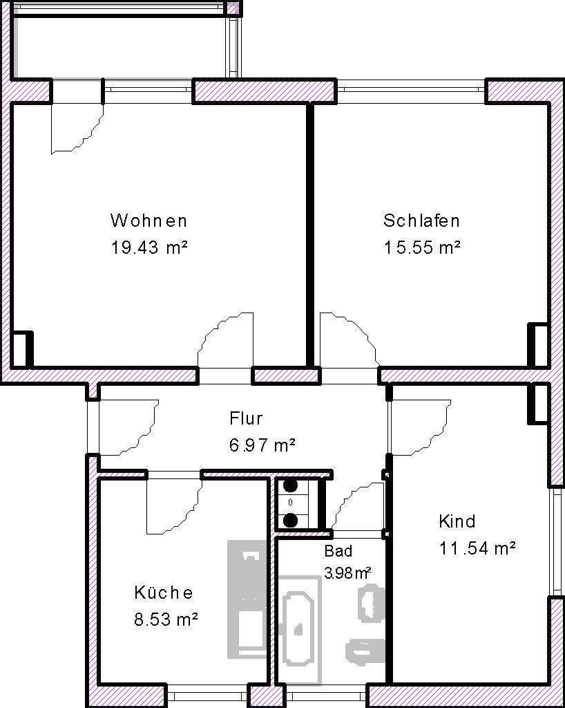 Geräumige 3-Raum-Wohnung! 3 zimmer