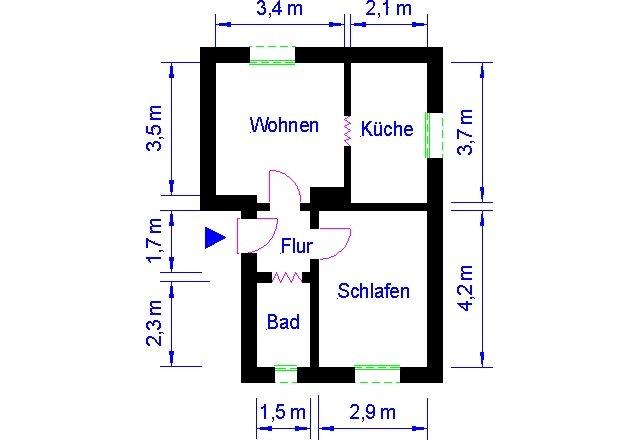 Etagenwohnung Magdeburg Großer Silberberg - 2 Zimmer, 37 m&sup2;, 258&euro; | Angebot:25579481