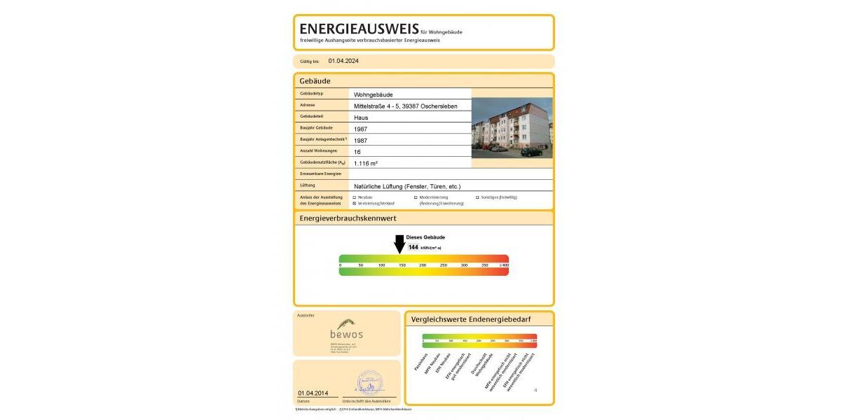Etagenwohnung Oschersleben (Bode) - 3 Zimmer, 65 m&sup2;, 402&euro; | Angebot:26556579