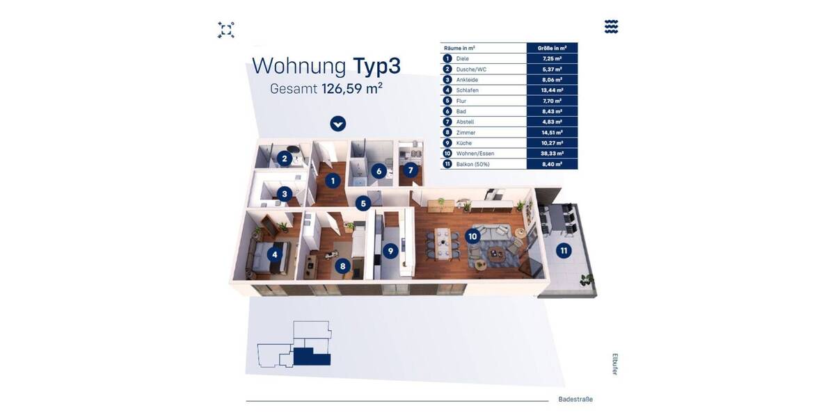 Etagenwohnung Magdeburg Werder - 3 Zimmer, 126 m&sup2;, 576.000&euro; | Angebot:25708764