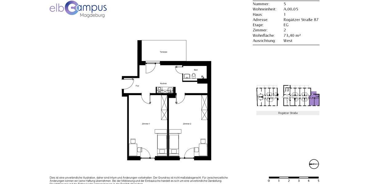 Erdgeschoßwohnung Magdeburg Alte Neustadt - 2 Zimmer, 73 m&sup2;, 905&euro; | Angebot:23767726