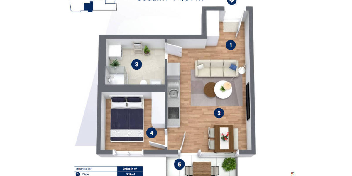 Etagenwohnung Magdeburg Werder - 2 Zimmer, 44 m&sup2;, 239.000&euro; | Angebot:21136490