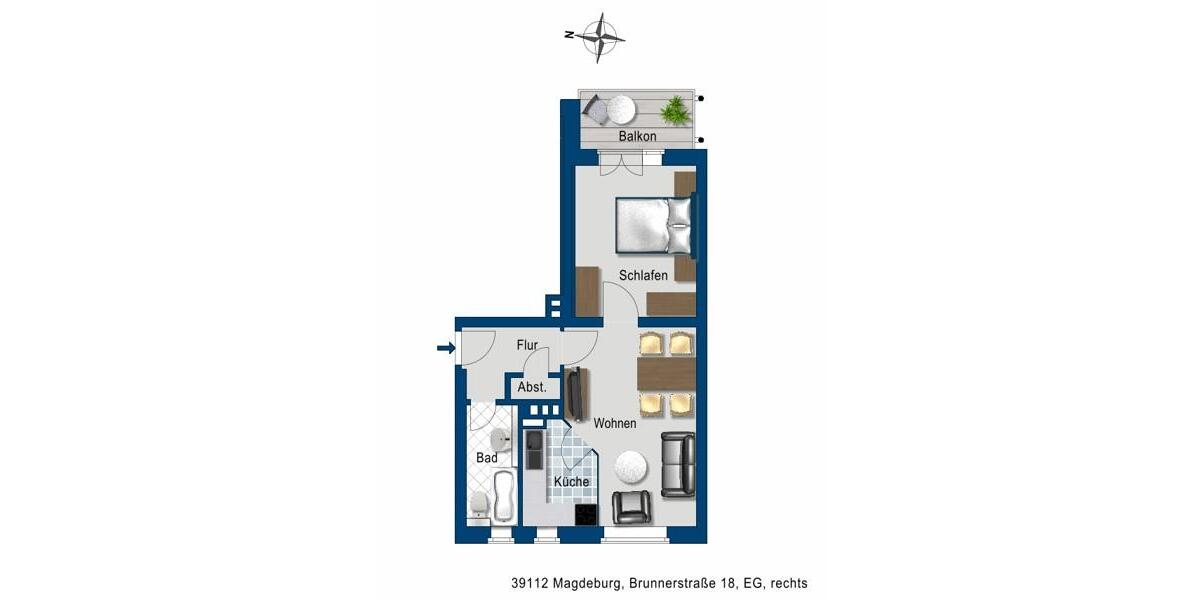 Erdgeschoßwohnung Magdeburg Leipziger Straße - 2 Zimmer, 40 m&sup2;, 275&euro; | Angebot:25803634