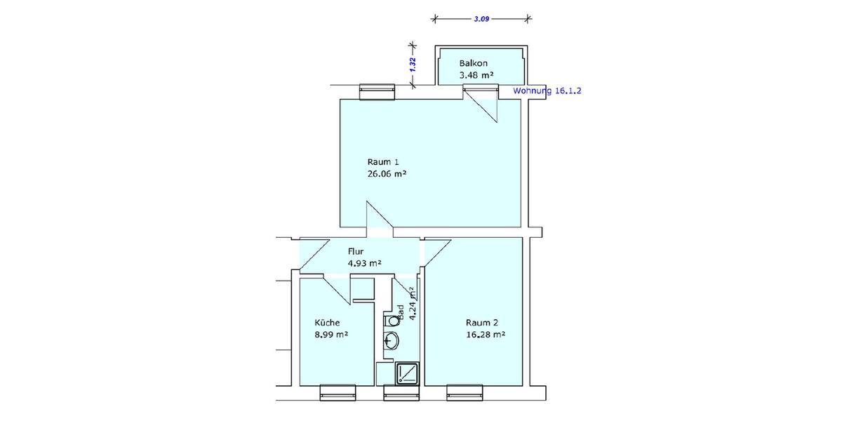 Etagenwohnung Magdeburg Diesdorf - 2 Zimmer, 62 m&sup2;, 470&euro; | Angebot:26254020