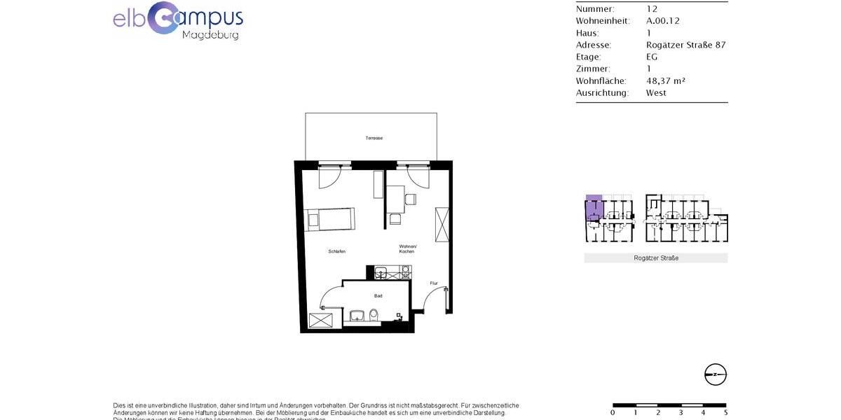 Erdgeschoßwohnung Magdeburg Alte Neustadt - 1 Zimmer, 49 m&sup2;, 630&euro; | Angebot:20675094
