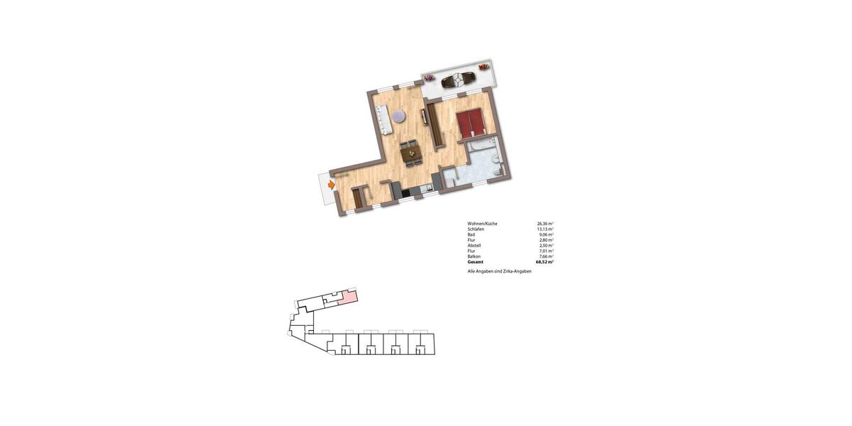 Etagenwohnung Magdeburg Alte Neustadt - 2 Zimmer, 65 m&sup2;, 760&euro; | Angebot:26260687