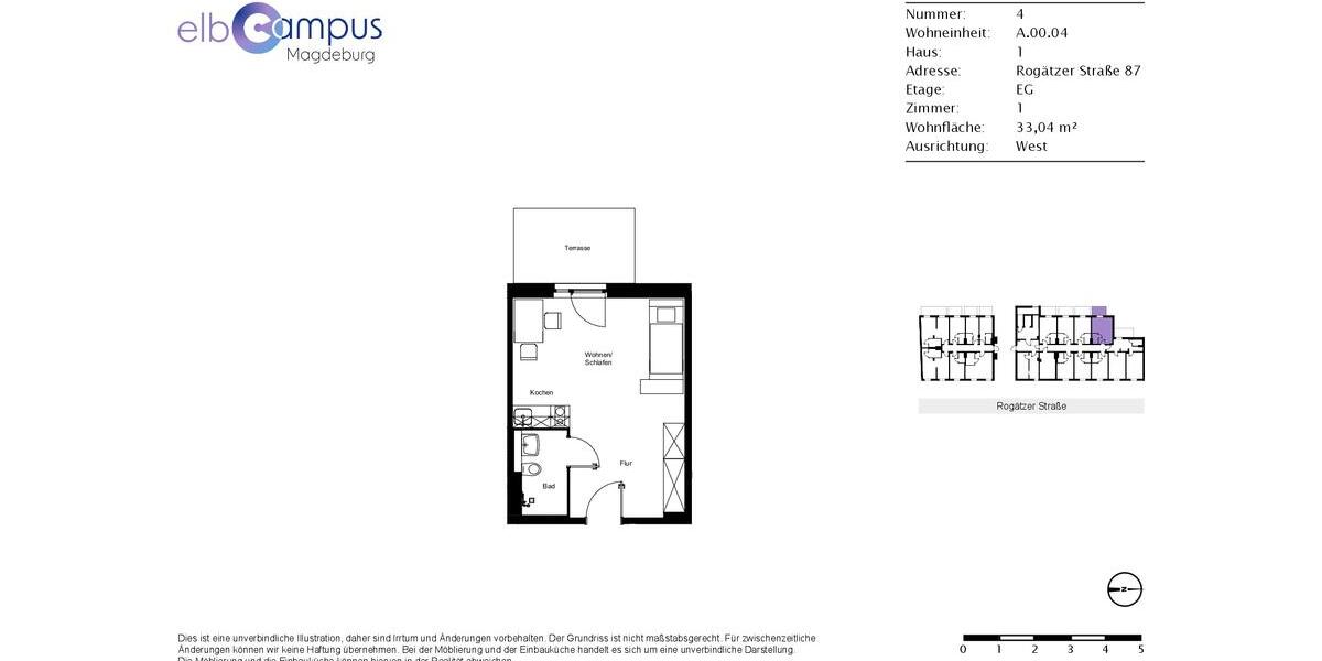 Erdgeschoßwohnung Magdeburg Alte Neustadt - 1 Zimmer, 33 m&sup2;, 490&euro; | Angebot:24584889