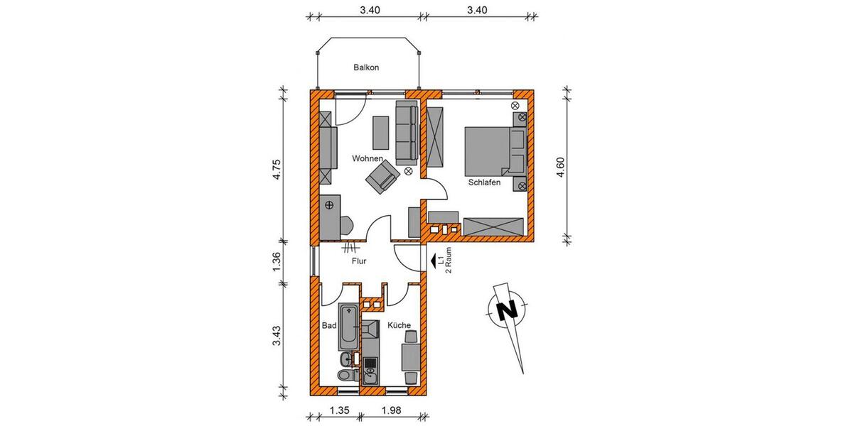 Erdgeschoßwohnung Magdeburg Nordwest - 2 Zimmer, 50 m&sup2;, 454&euro; | Angebot:26297176