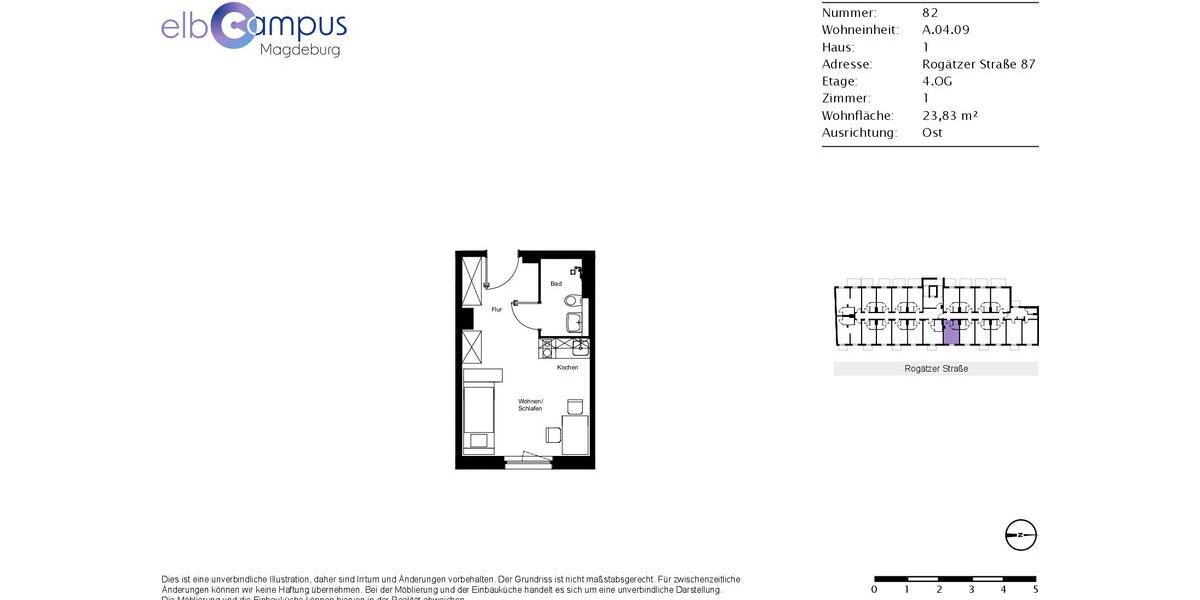 Etagenwohnung Magdeburg Alte Neustadt - 1 Zimmer, 24 m&sup2;, 385&euro; | Angebot:26097646